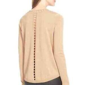 Milly 100% merino wool beige tan cutout detail sweater P